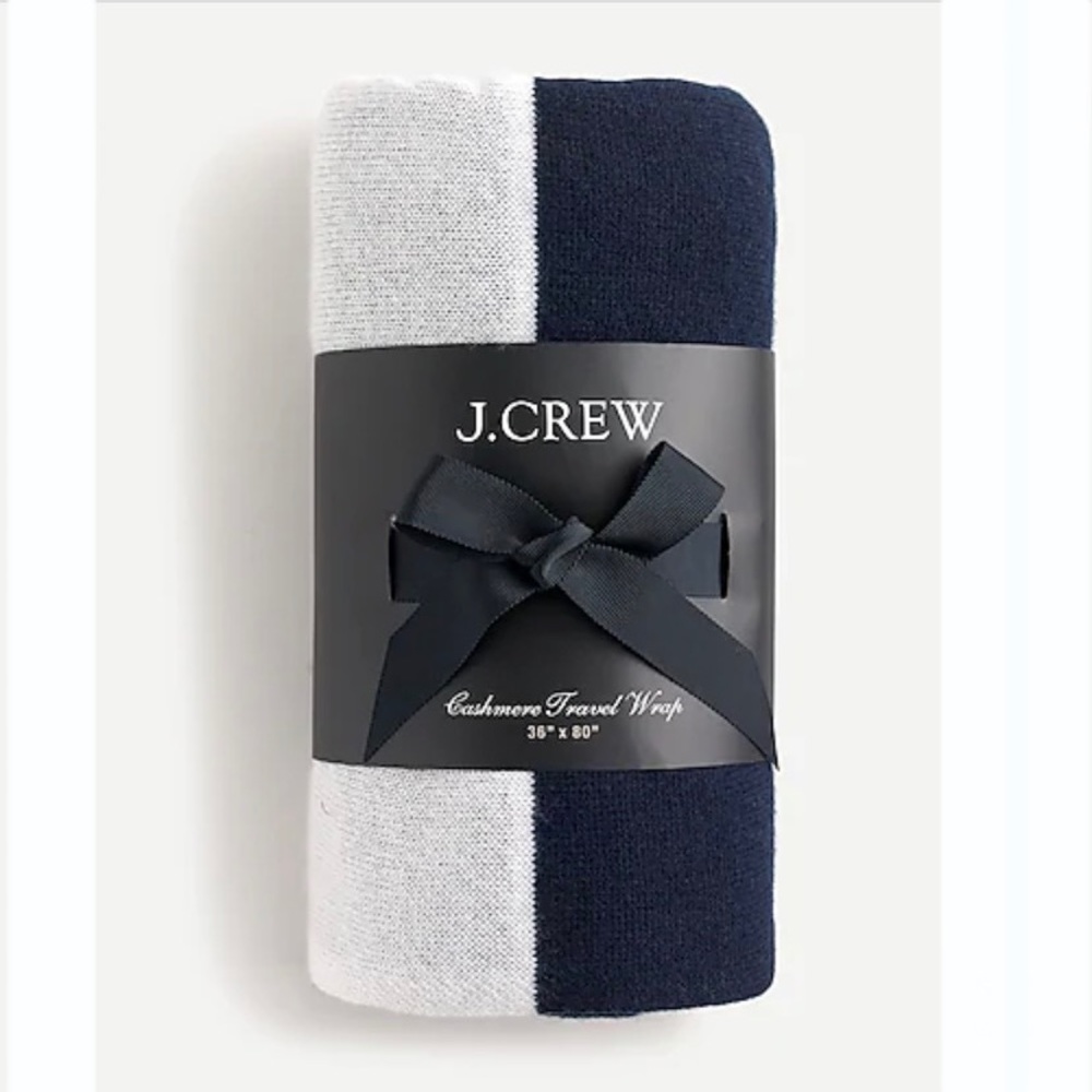 NEW J Crew Oversized 100% Cashmere Wrap Stripe 86” by 36” Blue & White - Picture 2 of 6